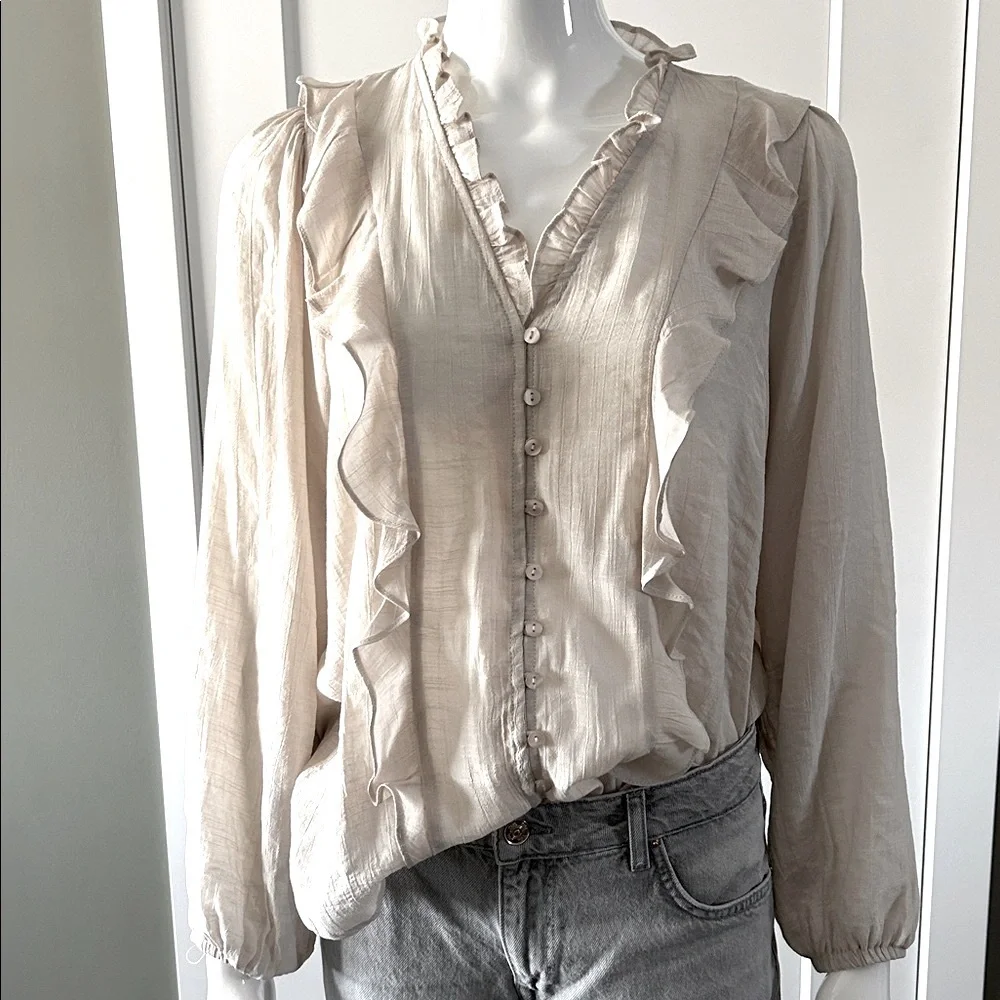 Apricot Vertical Ruffle Shimmer Slub Shirt NWT - Picture 9 of 10